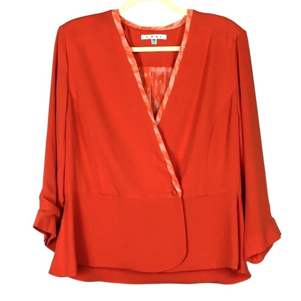 Cabi Jane Jacket Peplum V-Neck Single Button Blazer 14 Orange Style 216
